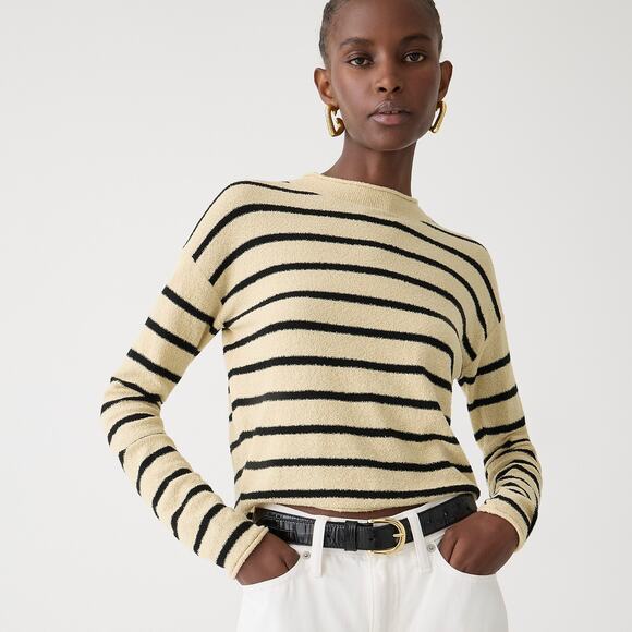 J.Crew Cropped bouclé Rollneck sweater in stripe L - Picture 2 of 3
